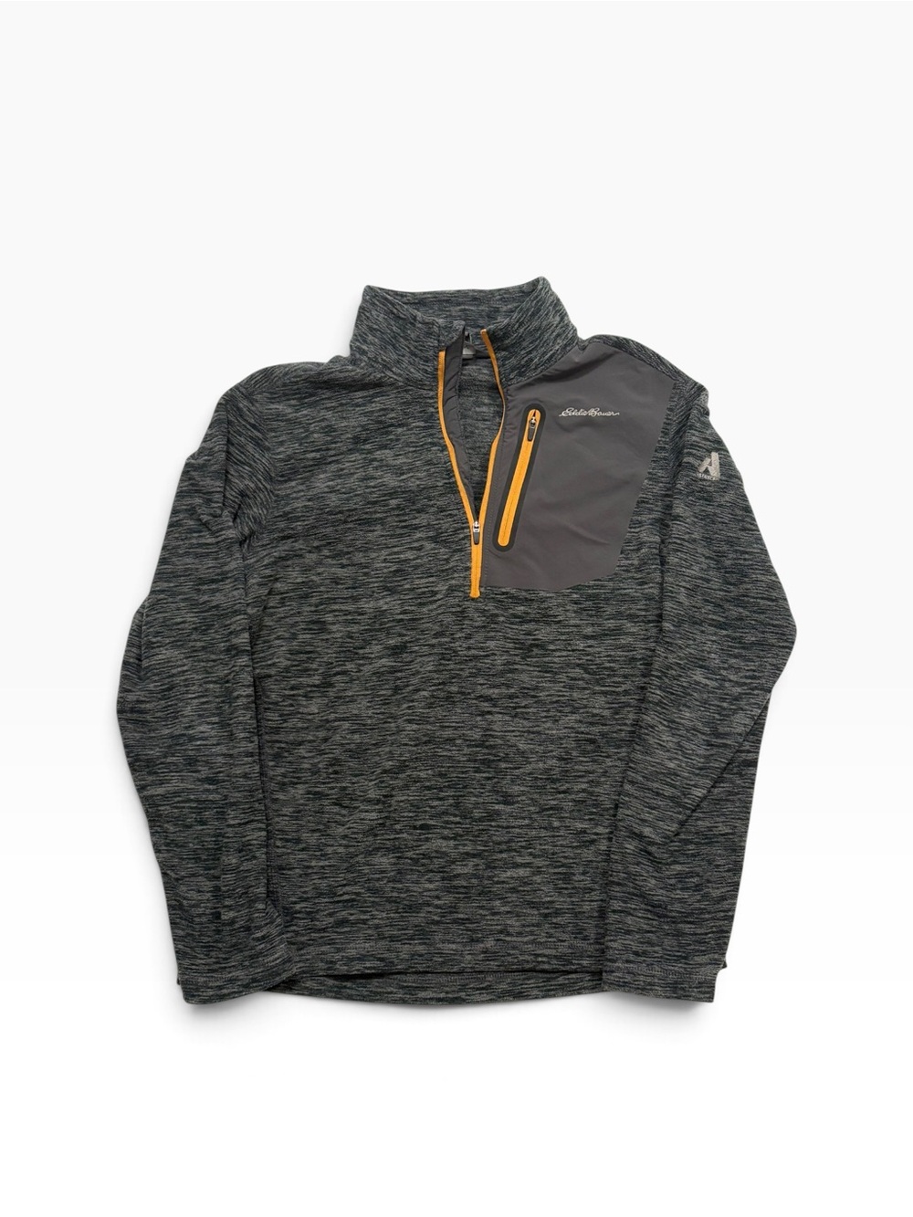 Eddie Bauer Men's Charcoal Heather Quarter-Zip Pullover with Yellow Accents